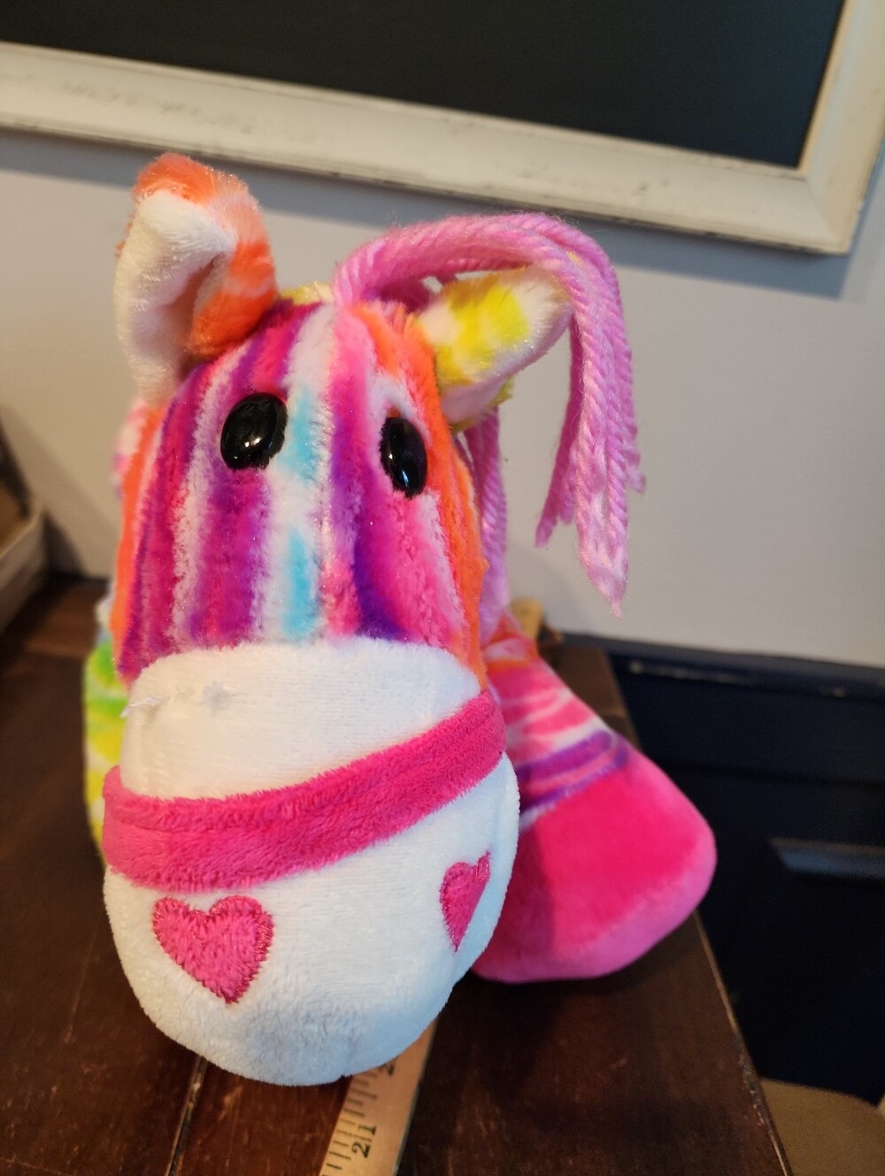 Mty Rainbow Neon Plush Horse Yarn Hair Heart Nose Hot Pink 15" Frank
